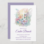 Lente Bloemen Cross Pasen Brunch Uitnodiging (Voorkant / Achterkant)