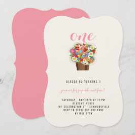 Lente Bloemen Cupcake 1e Verjaardagsfeest Uitnodig Kaart