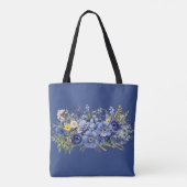Lente bloemen, donkerblauwe achtergrond, tote bag (Achterkant)