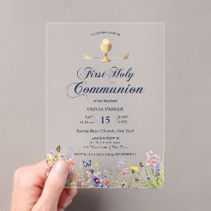 Lente Bloemen Eerste Communie Elegante Uitnodiging