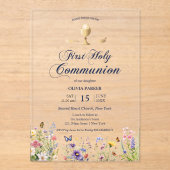 Lente Bloemen Eerste Communie Elegante Uitnodiging (Voorkant)