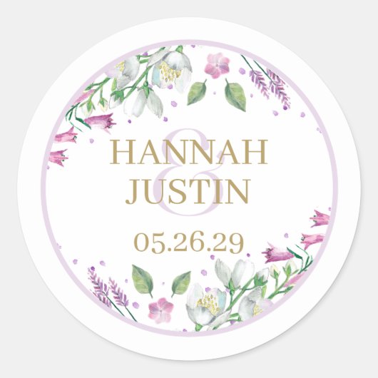 Lente Bloemen Elegante Typografie Bruiloft Ronde Sticker (Voorkant)