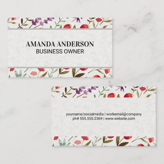 Lente Bloemen en Bladeren Sierpatroon Visitekaartje (Voorkant / Achterkant)