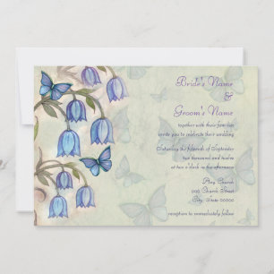 Lente Bloemen en Blauwe Vlinders Bruiloft Kaart