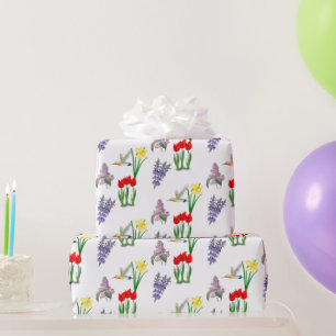Lente Bloemen en Kolibrie  Cadeaupapier