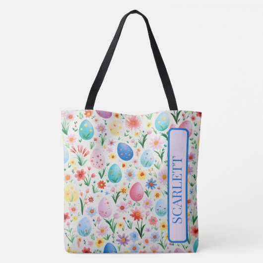 Lente Bloemen en Pasen Eieren Persoonlijk Tote Bag (Achterkant)
