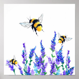 Lente Bloemen en Vliegende Bijen Poster Schilderen