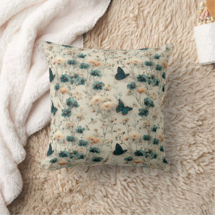 Lente bloemen en vlinders in vintage stijl kussen
