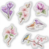 Lente Bloemen en Vogels Sticker (Voorkant)