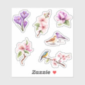 Lente Bloemen en Vogels Sticker (Vel)
