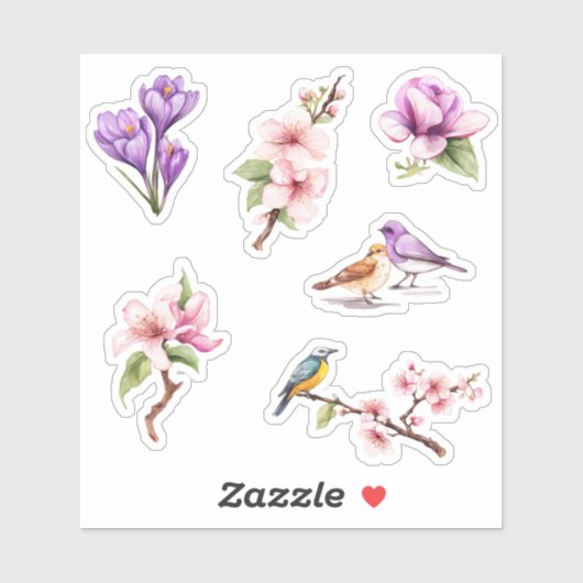 Lente Bloemen en Vogels Sticker (Vel)