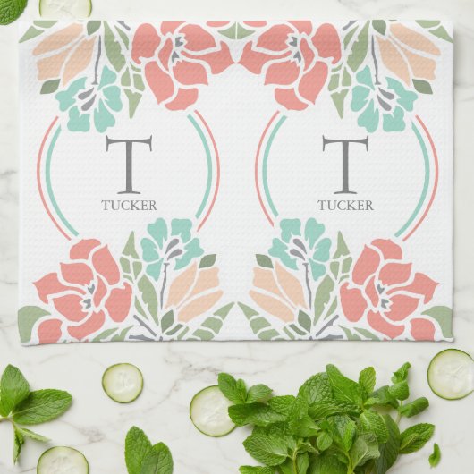 Lente Bloemen Familie Monogram Keuken Theedoek (Gevouwen)