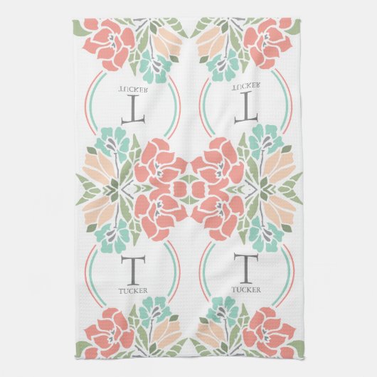 Lente Bloemen Familie Monogram Keuken Theedoek (Verticaal)