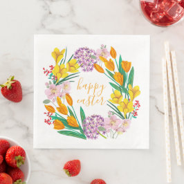 Lente bloemen geel paas bloemstuk tulp tekening servet