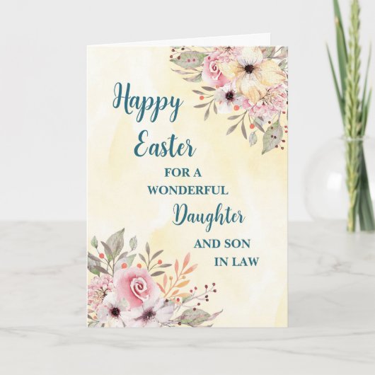 Lente Bloemen Gelukkig Pasen Dochter Zoon in de we Feestdagen Kaart (Voorkant)