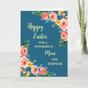Lente Bloemen Gelukkig Pasen Mam en stiefvader Feestdagen Kaart