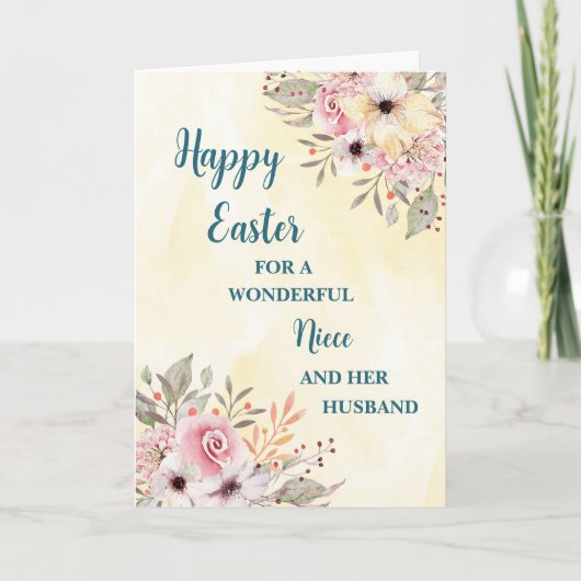 Lente Bloemen Gelukkig Pasen Nichtje & Haar Man Feestdagen Kaart (Voorkant)