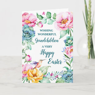 Lente Bloemen Gelukkige Paaskleinkinderen Feestdagen Kaart