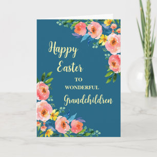 Lente Bloemen Gelukkige Paaskleinkinderen Feestdagen Kaart