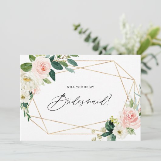 Lente bloemen Geometric zal je mijn Bridesmaid zij Kaart (Staand voorkant)