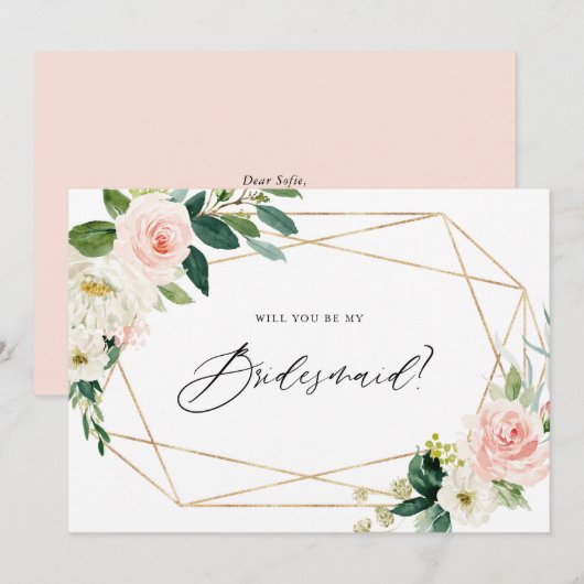 Lente bloemen Geometric zal je mijn Bridesmaid zij Kaart (Voorkant / Achterkant)