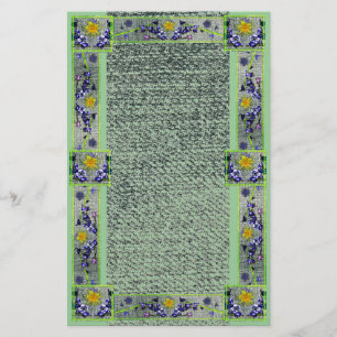 Lente Bloemen Groen Denim Papier