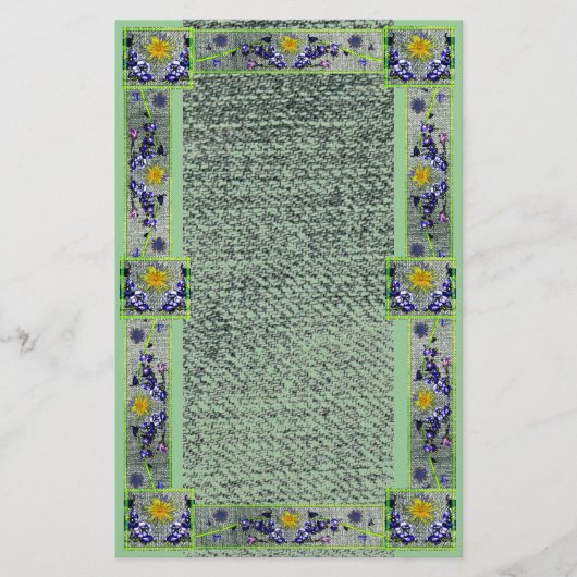 Lente Bloemen Groen Denim Papier (Voorkant)