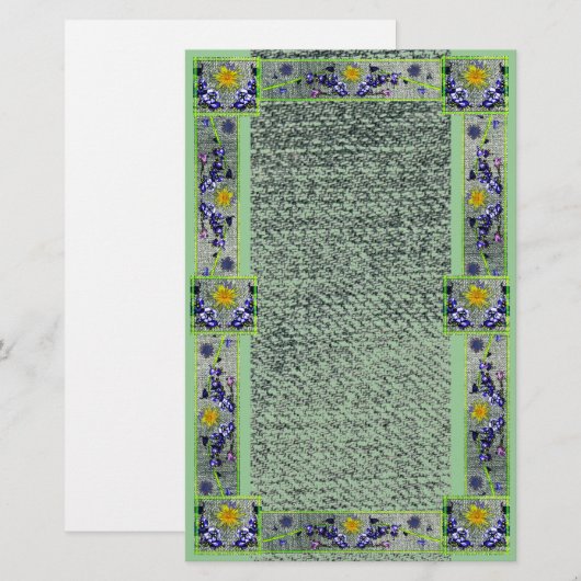 Lente Bloemen Groen Denim Papier (Voorkant / Achterkant)