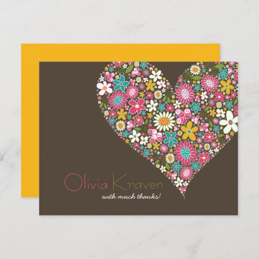 Lente Bloemen Hart Liefde Bruidscadeau Trouwen Bedankkaart (Voorkant / Achterkant)