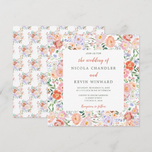 Lente Bloemen Huwelijk Kaart (Voorkant / Achterkant)