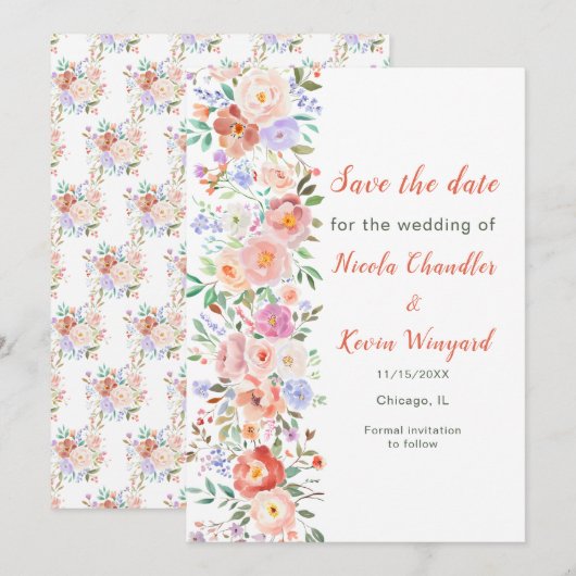 Lente Bloemen Huwelijk Save the Date (Voorkant / Achterkant)