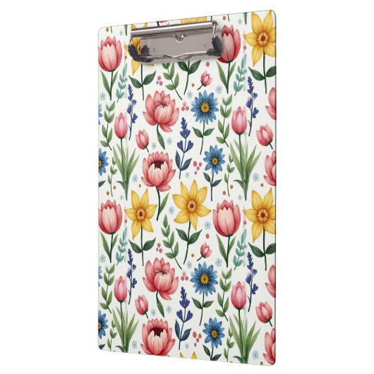 Lente Bloemen in Blauw Roze en Geel Klembord (Links)