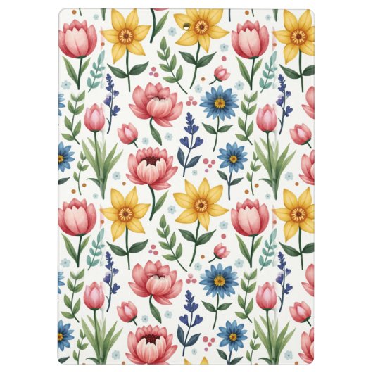 Lente Bloemen in Blauw Roze en Geel Klembord (Achterkant)