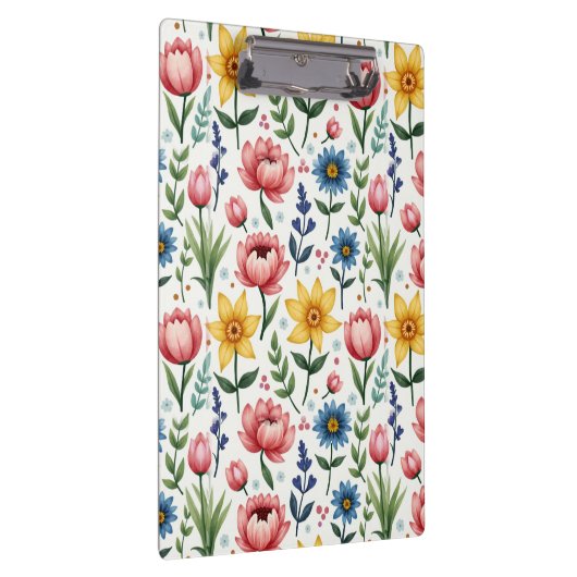 Lente Bloemen in Blauw Roze en Geel Klembord (Rechts)