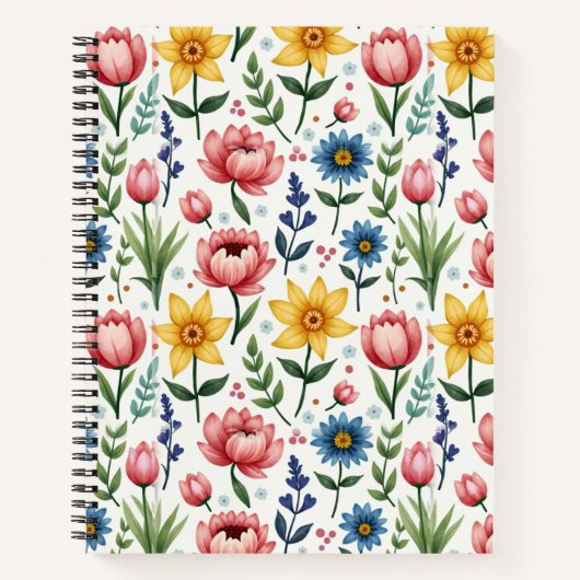 Lente Bloemen in Blauw Roze en Geel Notitieboek (Voorkant)