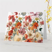 Lente Bloemen In Bloei Met Vlinders Kaart (Gele Bloem)