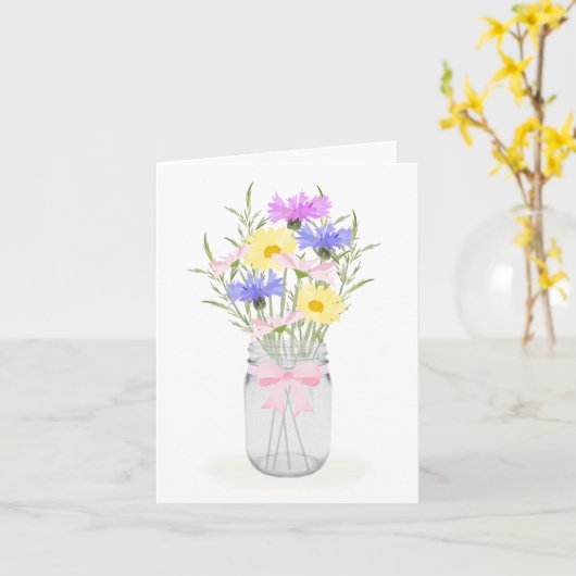 Lente bloemen in een Mason pot vaas voor elke gele Kaart (Gele Bloem)