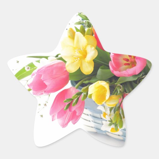 Lente bloemen in mand ster sticker (Voorkant)