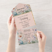 Lente bloemen in perzik blauw en roze all in one uitnodiging (Afscheurbaar)