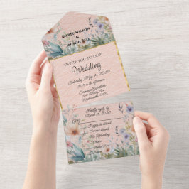 Lente bloemen in perzik blauw en roze all in one uitnodiging