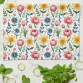 Lente bloemen in roze blauw en geel theedoek (Gevouwen)