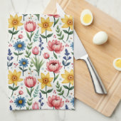 Lente bloemen in roze blauw en geel theedoek (Quarter Fold)