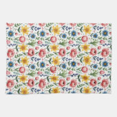 Lente bloemen in roze blauw en geel theedoek (Horizontaal)