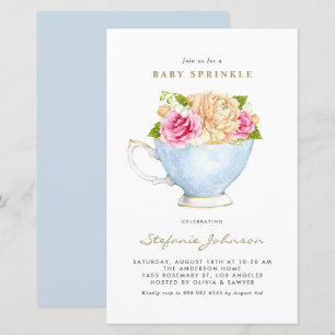 Lente Bloemen in Theekopje Baby Sprinkle Uitnodigi