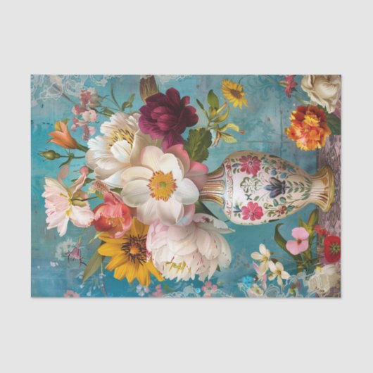 LENTE BLOEMEN IN VAAS DECOUPAGE TISSUEPAPIER (Voorkant)