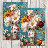 LENTE BLOEMEN IN VAAS DECOUPAGE TISSUEPAPIER