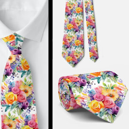 Lente Bloemen Kleurrijke Regenboog Waterverf Bloem Stropdas