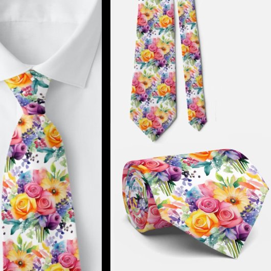 Lente Bloemen Kleurrijke Regenboog Waterverf Bloem Stropdas