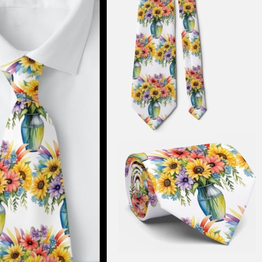 Lente Bloemen Kleurrijke Regenboog Waterverf Bloem Stropdas