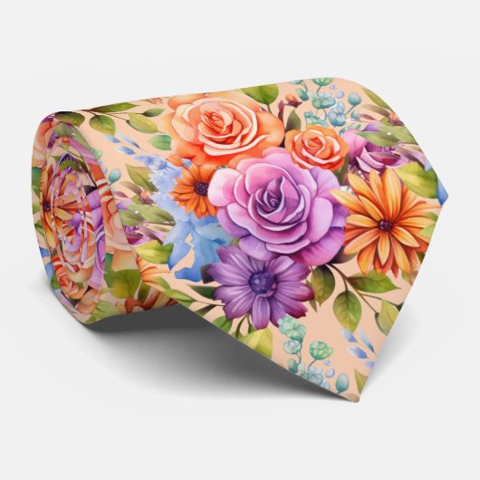 Lente Bloemen Kleurrijke Regenboog Waterverf Bloem Stropdas (Opgerold)